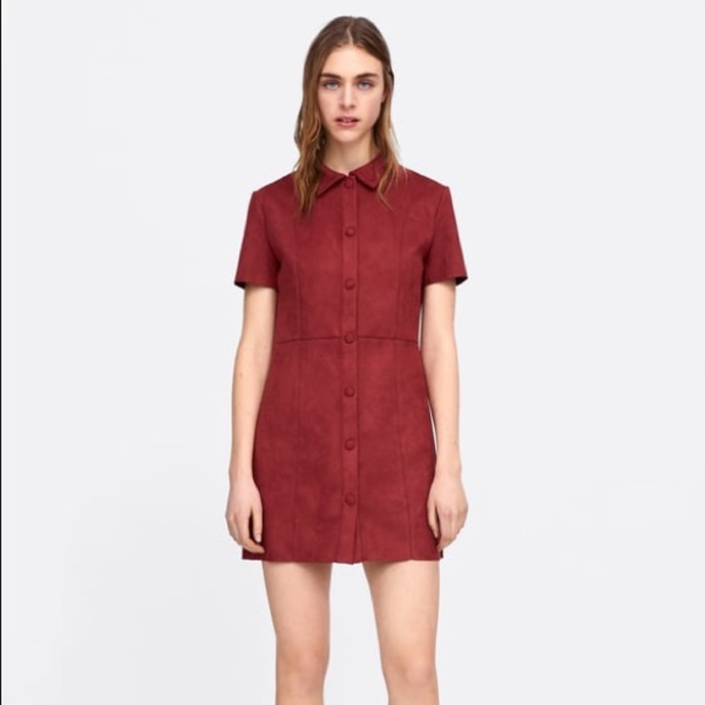 ZARA Faux Suede Short Sleeve Collar Dress